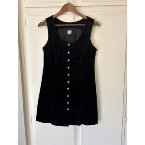 Vintage Gap Black Velvet Mini Dress Button Front Sleeveless 90s Y2K Size 4